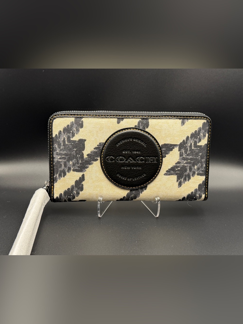 Coach Dempsey Large Wallet with Houndstooth Print and Patch